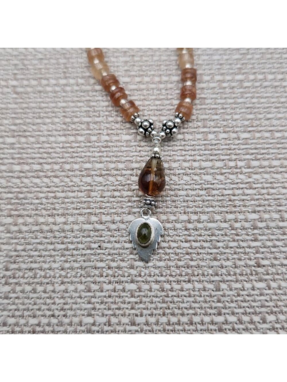 17 Inch Sterling Silver Natural Citrine Carnelian Beaded Necklace B1575 - Picture 3 of 8